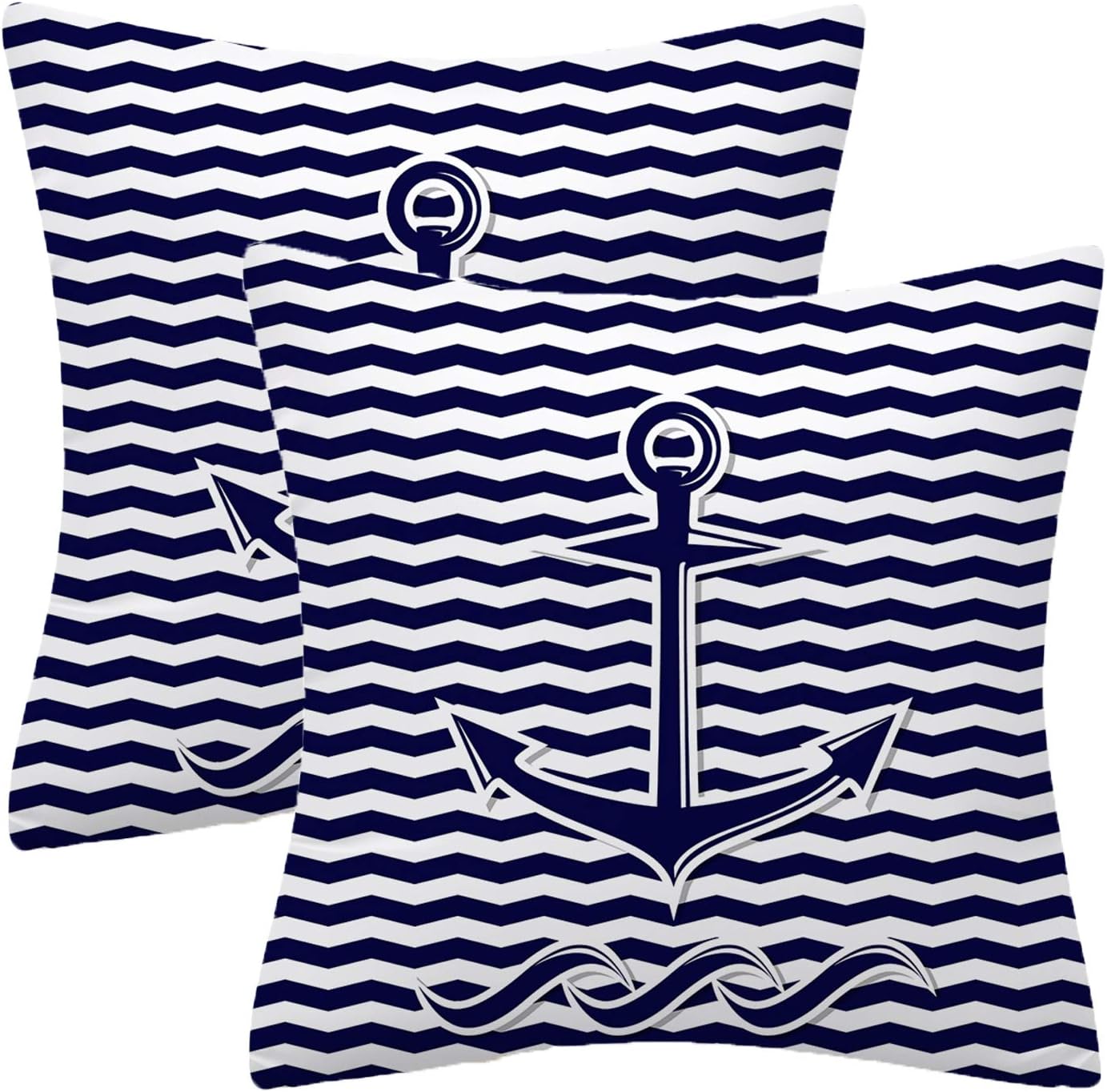 Chilltreads Set of 2 Polyester Decorative Pillow Covers, Abstract Anchor Symbol Square Throw Pillow Covers Set Cushion Case, for Sofa Bed Chair Car Home Decor 18x18 Inch