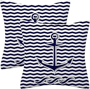 Chilltreads Set of 2 Polyester Decorative Pillow Covers, Abstract Anchor Symbol Square Throw Pillow Covers Set Cushion Case, for Sofa Bed Chair Car Home Decor 18x18 Inch