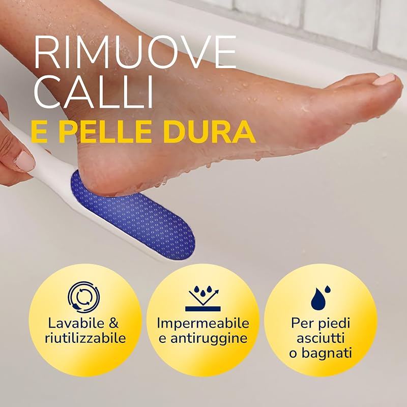 Dr. Scholl’s Lima per Piedi in Vetro Nano – Rimuove all'istante la Pelle Secca su Piedi Bagnati o Asciutti, Impermeabile, Antiruggine e Delicata su Calli, Ideale sotto la Doccia con Manico Antiscivolo