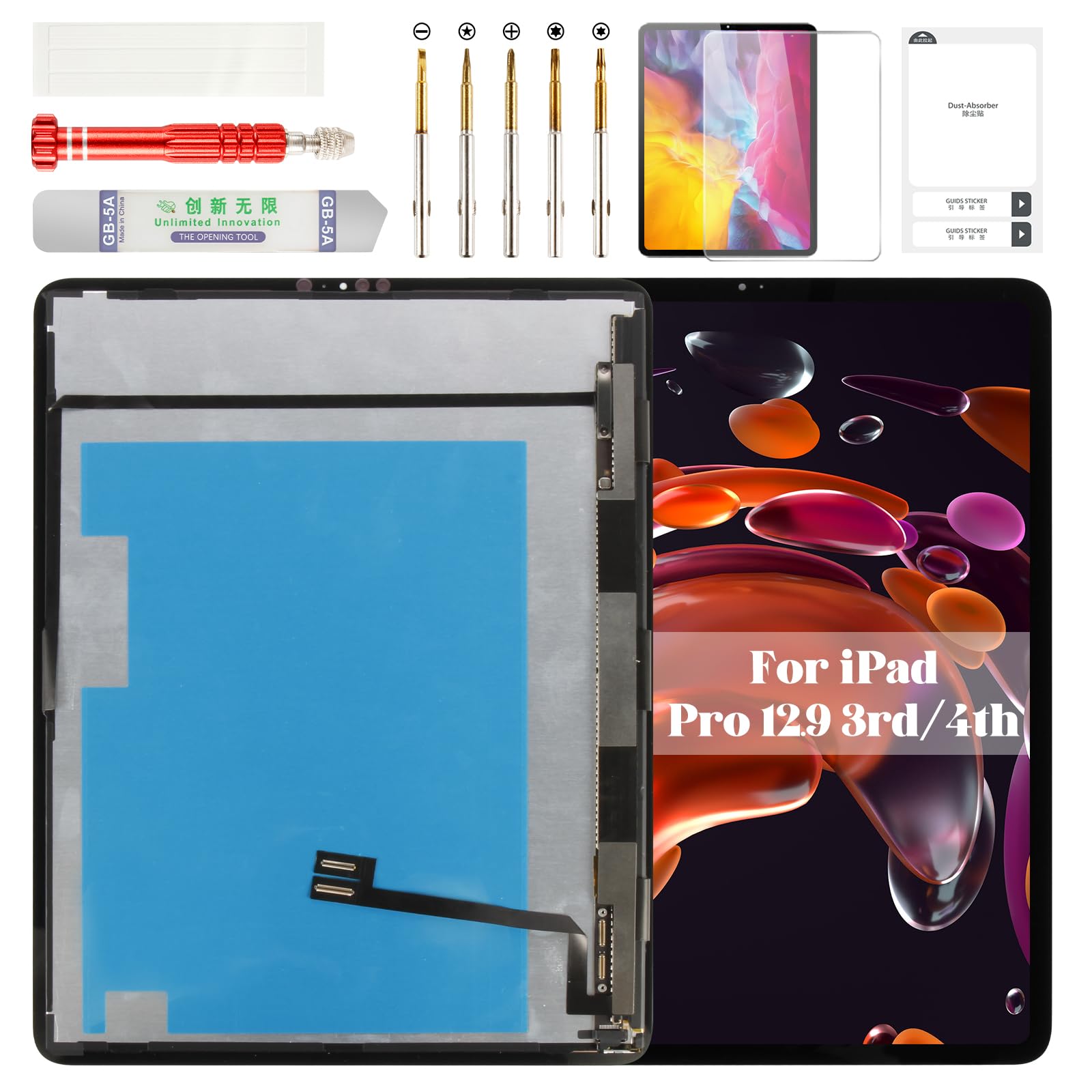 Photo 1 of for iPad Pro 12.9 3rd Gen Screen Replacement for iPad Pro 12.9 4th Gen LCD for iPad Pro 12.9 3rd/4th Digitizer Display Touch Screen Assembly Repair Kits A2014 A1876 A1983 A2069 A2229 Black 2018 2020
