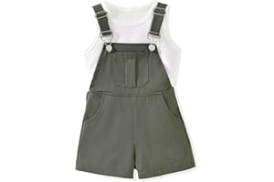 HINTINA Toddler Little Girl Summer Casual Loose Fit Adjustable Overall Shorts Rompers Bib Shortalls 2 Pieces Outfits