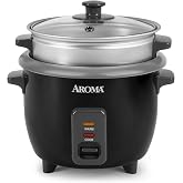 Aroma Housewares ARC-363-1NGB 3 Uncooked/6 Cups Cooked Rice Cooker, Steamer, Multicooker, 2-6 cups, Black