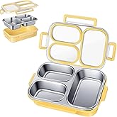 RVPYK Stainless Steel Bento Box | Leakproof 3 Compartment Stainless Steel Lunch Box - 27 oz - Ideal for Picnic, Office & Outdoor - Dishwasher Safe (Sunny Yellow)