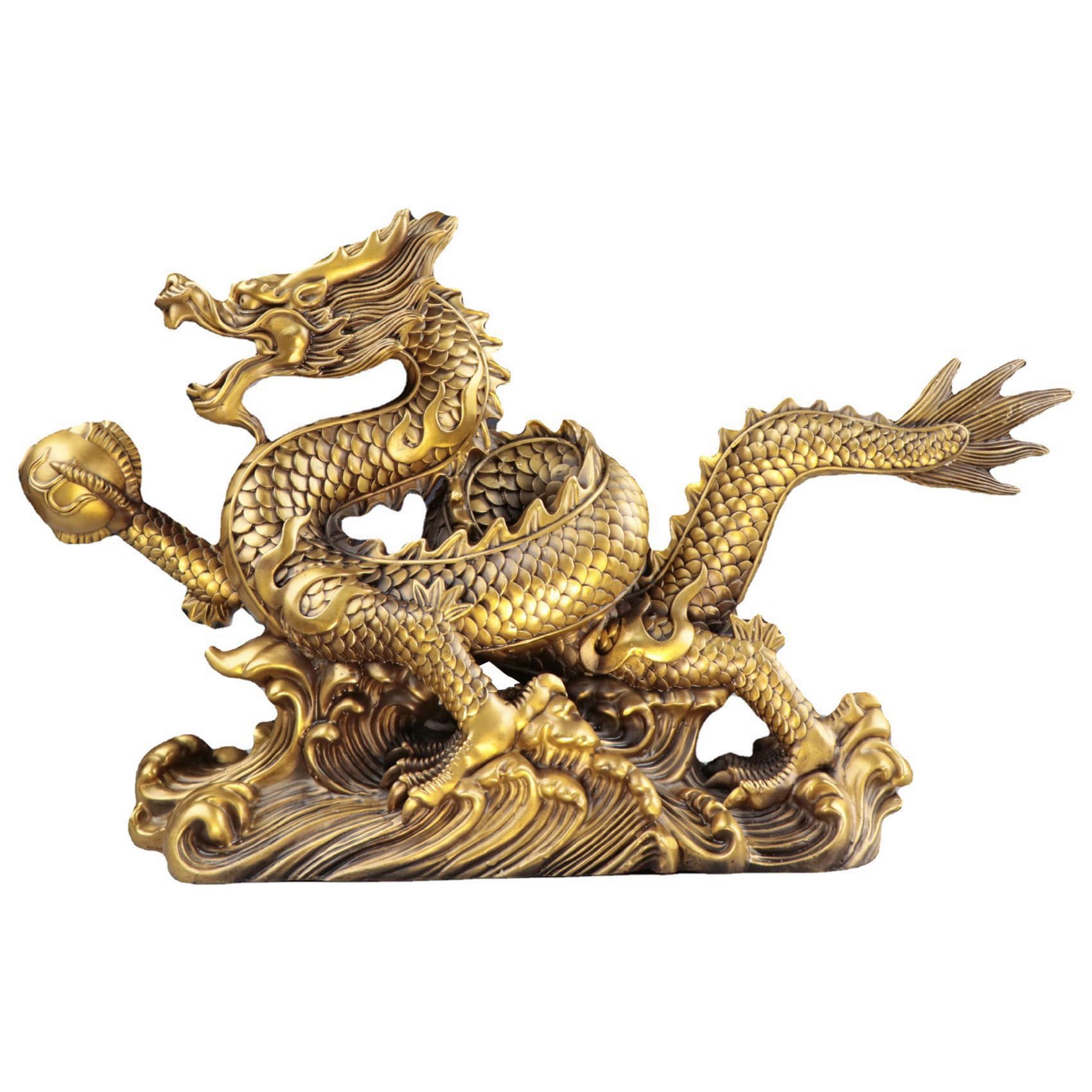 Qarmijaer Brass Chinese Feng Shui Dragon Statue Decor for Wealth and Success Good Lucky Gifts