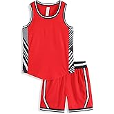 C2M Kids Basketball Jersey Set 2 Piece Sleeveless Basketball Shirt & Shorts for Boys Training Athletic