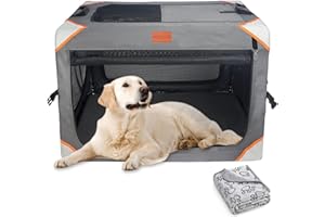 BCOCHAO Collapsible Dog Crate-Portable Dog Travel Crate for Medium/Large Dogs,4-Door 36 in Dog Crates,Sturdy and Durable,Breathable and Comfortable,Suitable for Indoor and Outdoor Travel;Dog Blanket