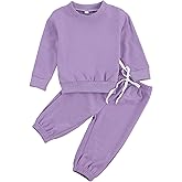 Honganda Toddler Baby Girl Plain Sweatshirt Pullover Tops Drawstring Pants Joggers Casual Fall Outfit