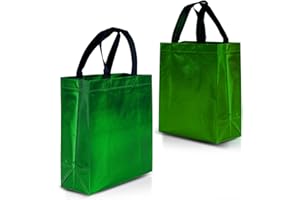 Nush Nush Green Gift Bags Medium Size – Set of 12 Shiny Green Reusable Gift Bags With Handles- Perfect As Goodie Bags, Christmas Gift Bags With Handles, Party Favor Bags, Goody Bags– 8Wx4Dx10H Size