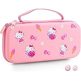 HYPERCASE Pink Travel Carrying Case for Nintendo Switch or OLED, Cute Portable Switch Carry Bag of Cartoon Cat with 10 Card Slots & 2 Thump Caps, for NS/OLED Console, Controller, Accessories Storage