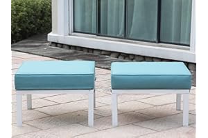 Green4ever 2 Pieces Patio Furniture Outdoor Ottomans, All-Weather Aluminum Outdoor Footstool Footrest Small Seat with Cushions for Garden Yard Deck Poolside, White