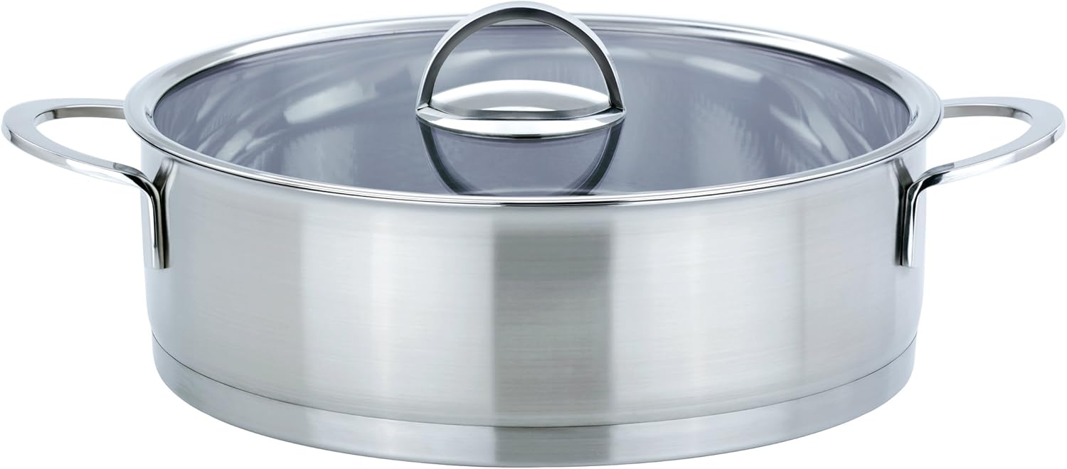 GSW 893282 Elegance Brat-und Servierpfanne mit Glasdeckel und Wabenboden 28cm / ca. 5,3 Liter, Edelstahl, Silber, 28 cm, 2-Einheiten