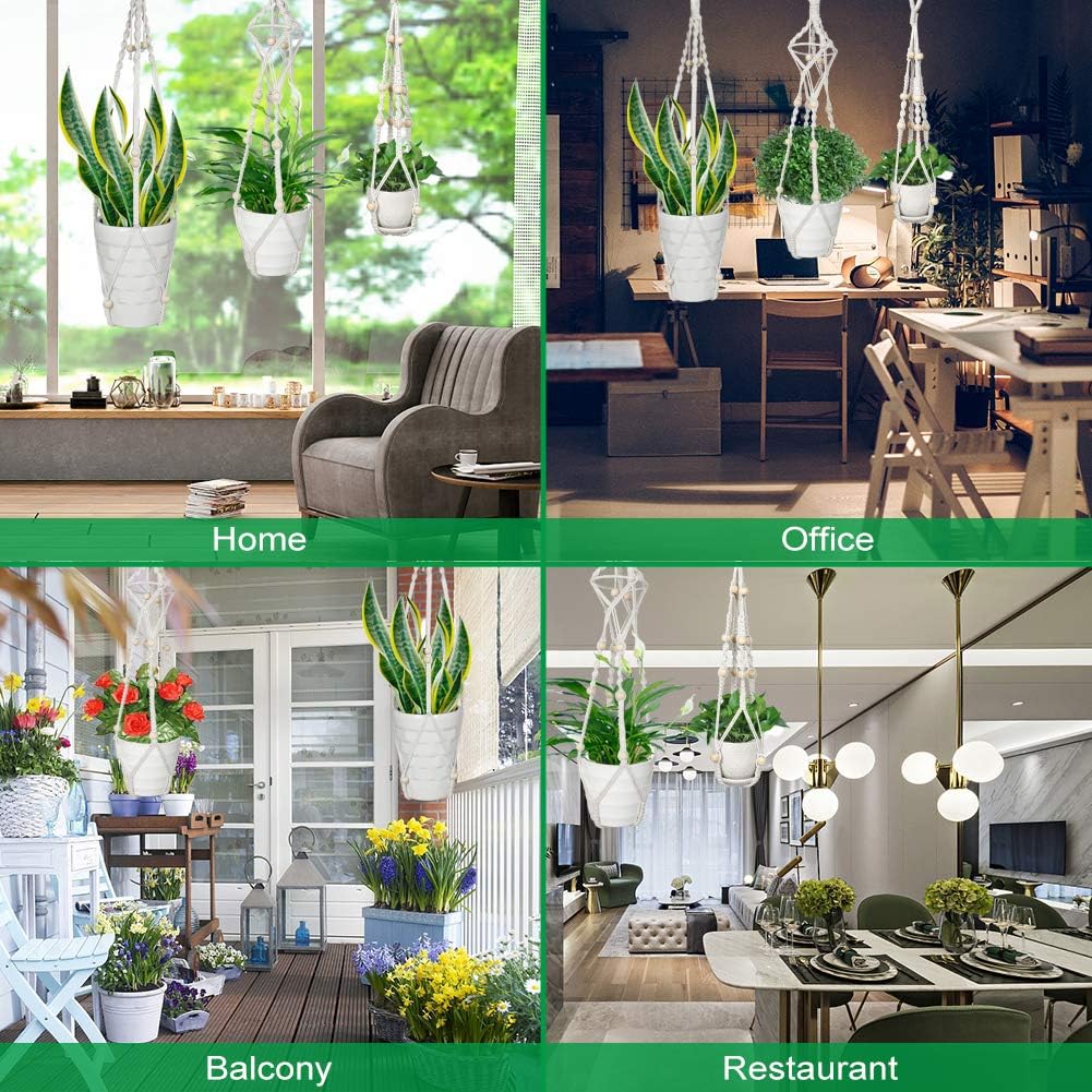 Virgooer 3 Pack Macrame Plant Hangers Indoor Hanging Planters with 6 Hooks, Handmade Cotton Rope Hanging Plant Holder with Beads for Boho Home Décor (3 Sizes, 4 Legs): Kitchen & Dining