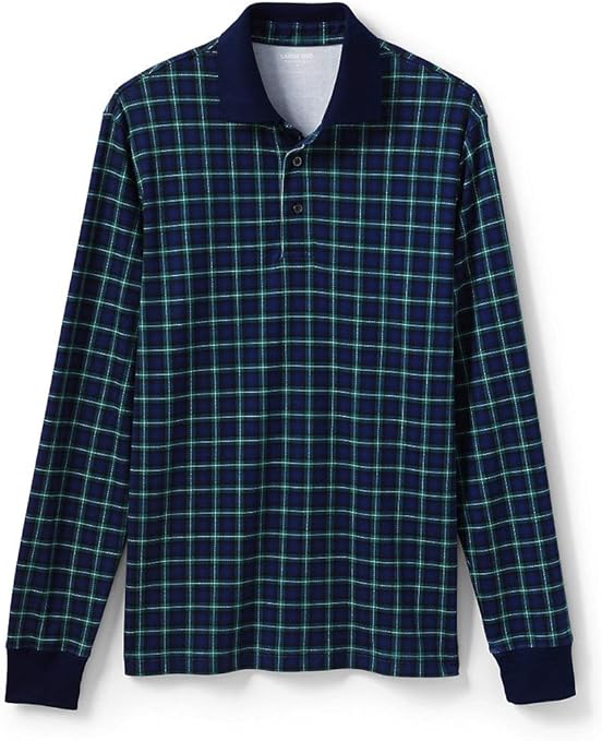 Lands' End Men's Long Sleeve Jacquard Super Soft Supima Polo Shirt at