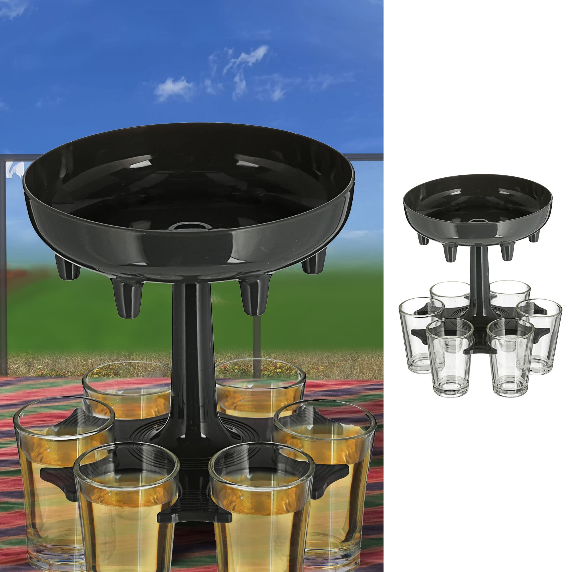 Shot Glass Dispenser 6 Shot Glasses 13.5 x 12.5 cm Glass Party Gadget Shots Drinks Dispenser