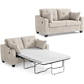 Full Size Pull Out Sleeper Sofa Bed, Pullout Loveseat Couch Bed, Beige | Corduroy, USB Charging, Memory Form, 2in1 Convertible Loveseat Sleeper Sofa for Living Room, Apartment, Bedroom, Small Spaces
