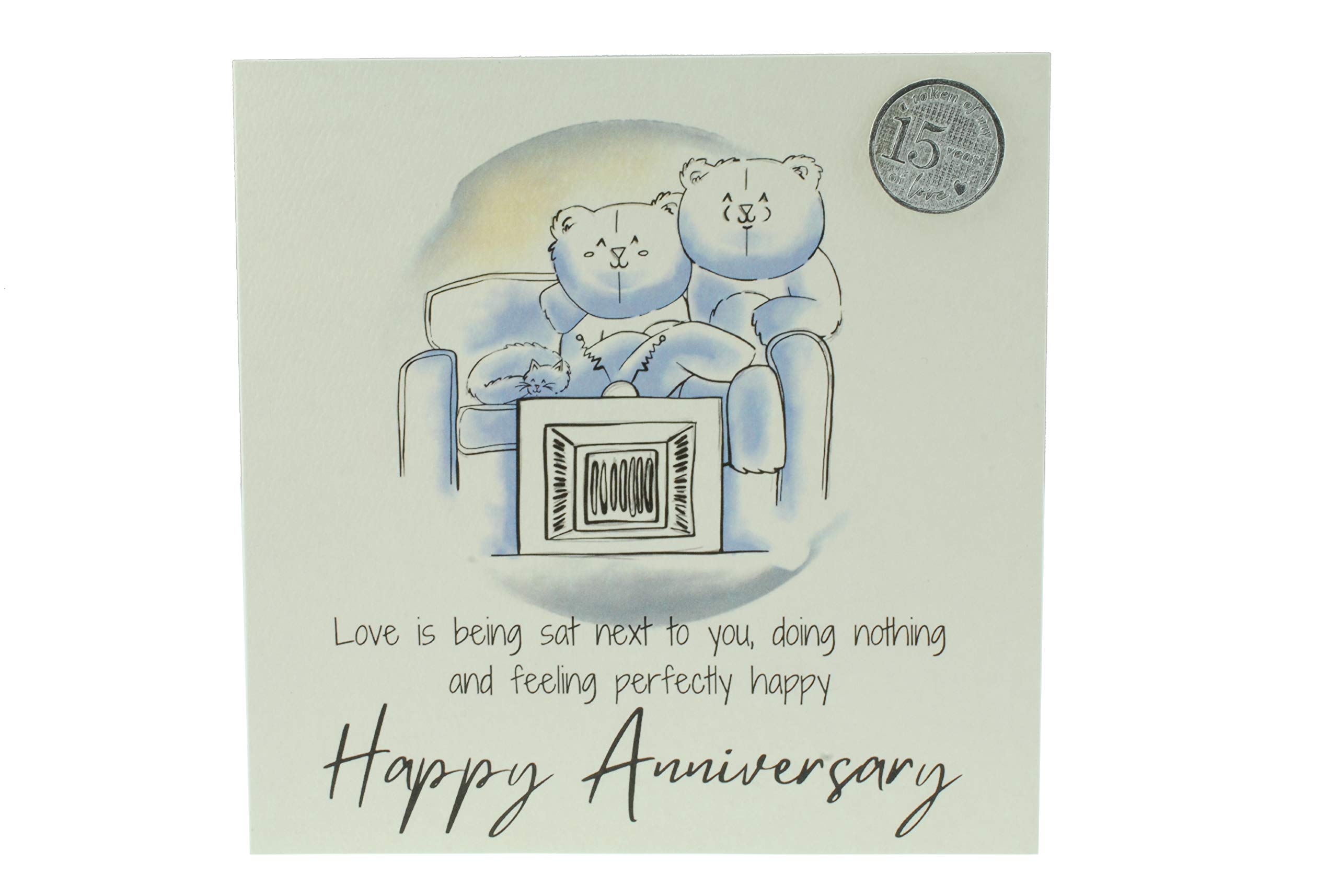 Cute 15th Anniversary Card, Relaxed Bears – Free Metal 15th Anniversary Love Token Gift (gc-annitv15)