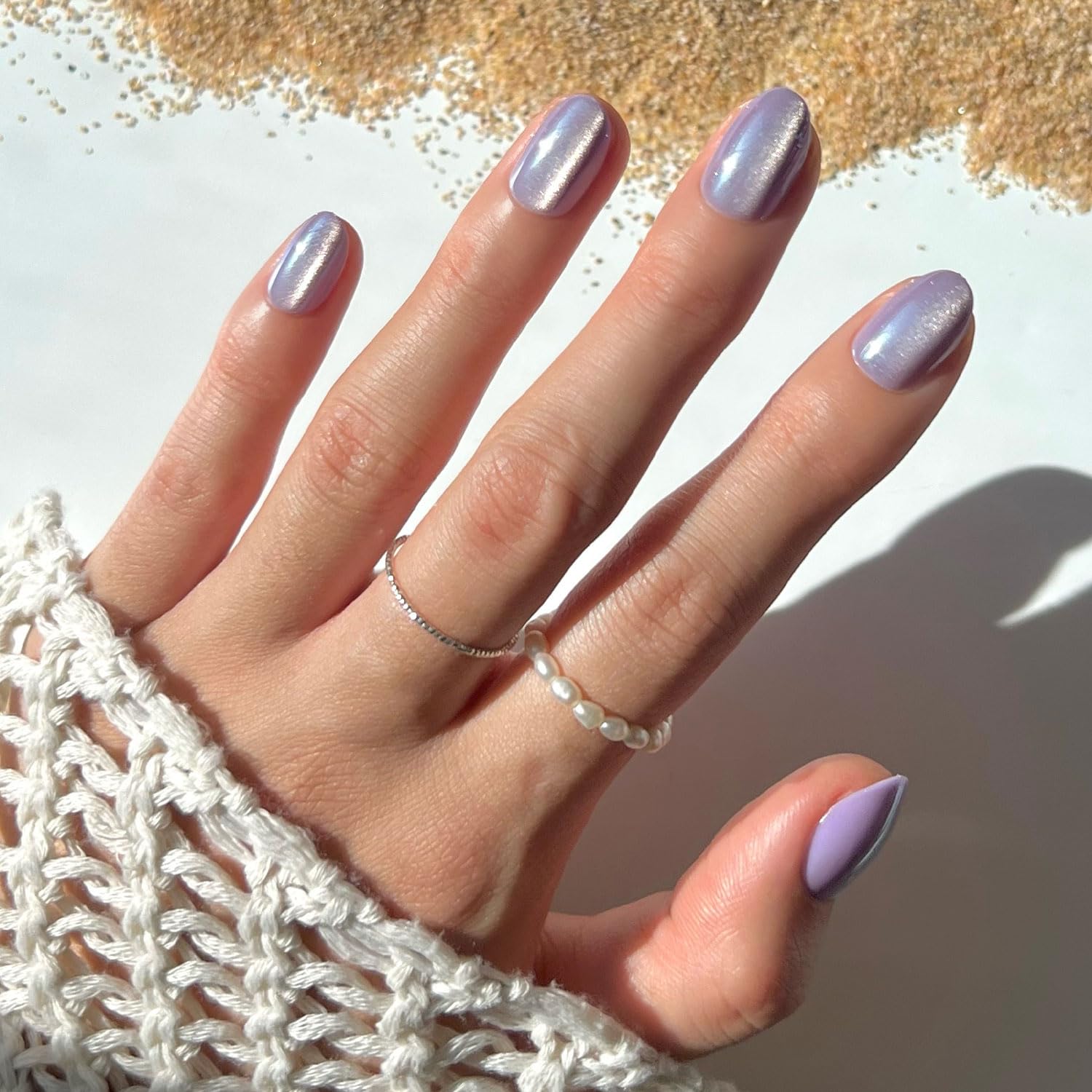 Photo 1 of Glamnetic Press On Nails - Mermaid's Tail | Short Oval Purple Cat Eye Fake Nails with a Velvet Finish, Salon Quality Summer Nails | 15 Sizes - 30 Nail Kit with Glue