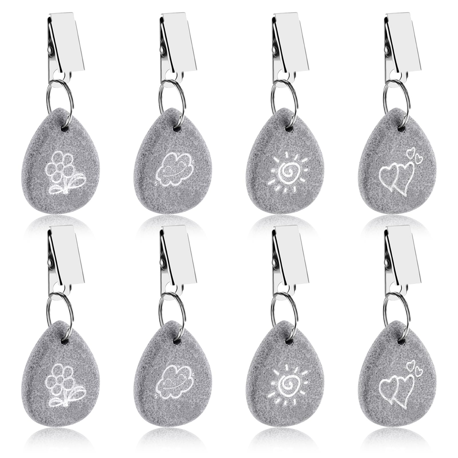 TOTSUN 8Pcs Tablecloth Weights Hangers, Tablecloth Pendant Stone with Metal Clip Marble Heavy Duty Tablecloth Pendants for Picnic Wedding Home Tables Decor(4 Patterns)