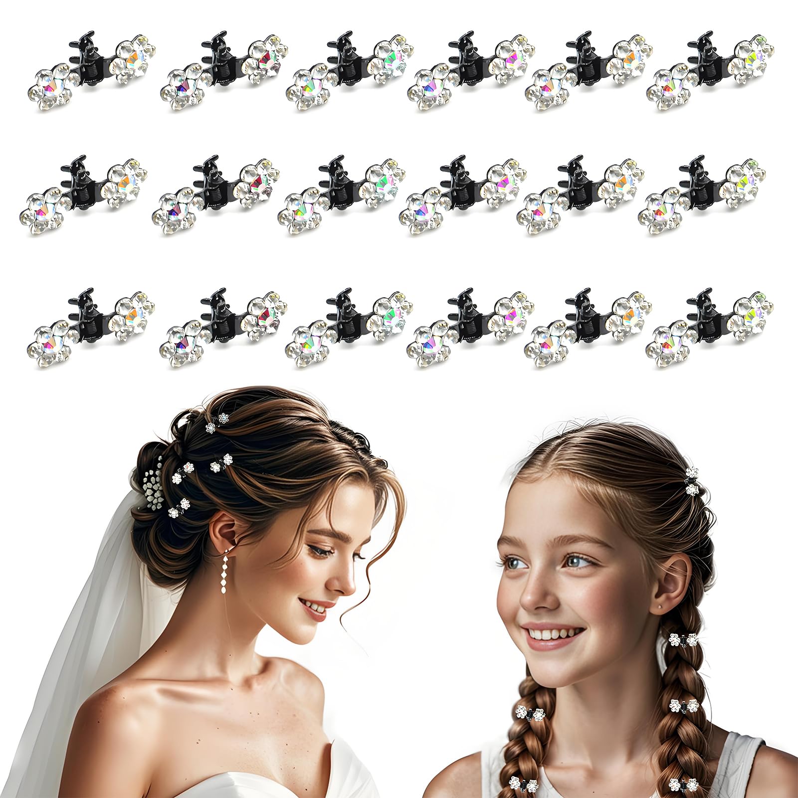 Mini Hair Clips For Girls, 18pcs Elegant Rhinestone Flower Claw Clips Sparkly Hair Clips Wedding Party Prom Accessories