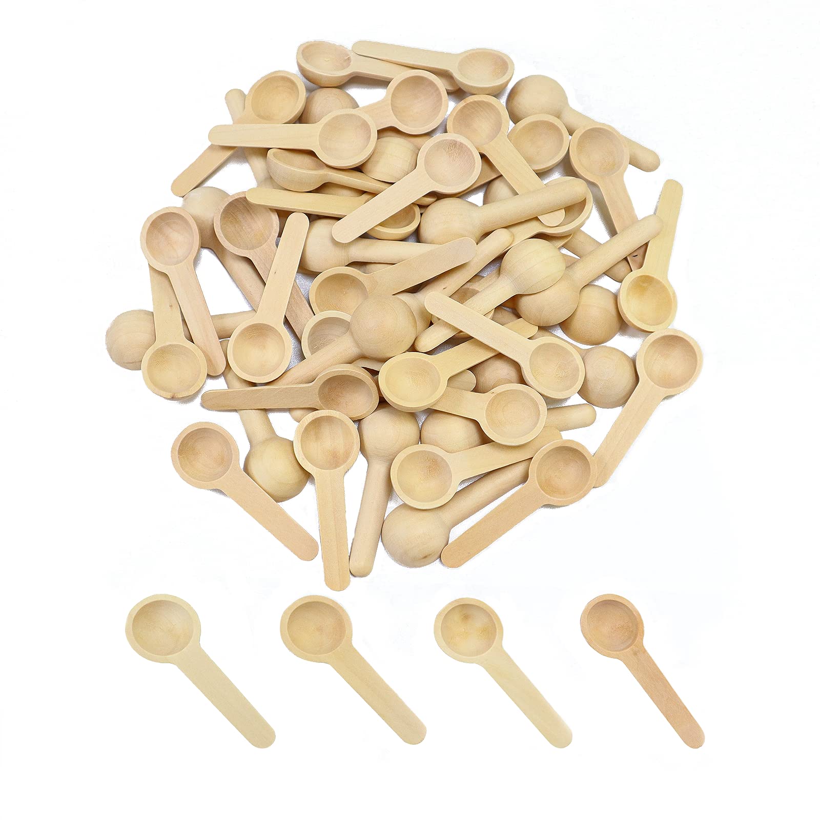 CATELL 50Pcs Small Wooden Spoons, Salt Spoon Mini Wooden Spoons Small Condiments Spoons for Honey Seasoning Spice Jars Coffee Seasoning Natural Wood Mini Spoon (6.8 X 2.5cm)