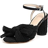 MICIFA Women's Bow Knot Heeled Sandals Open Toe High Block Ankle Strap Chunky Heels Bride Wedding Shoes