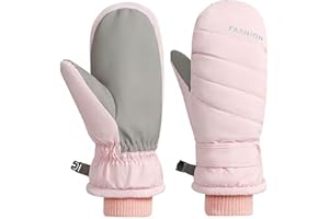 IZUS Women Ski-Gloves Non-Slip-Leather Mittens - Plus-Velvet-Thickened Mitt Waterproof Cold-Weather Gloves Outdoor Winter