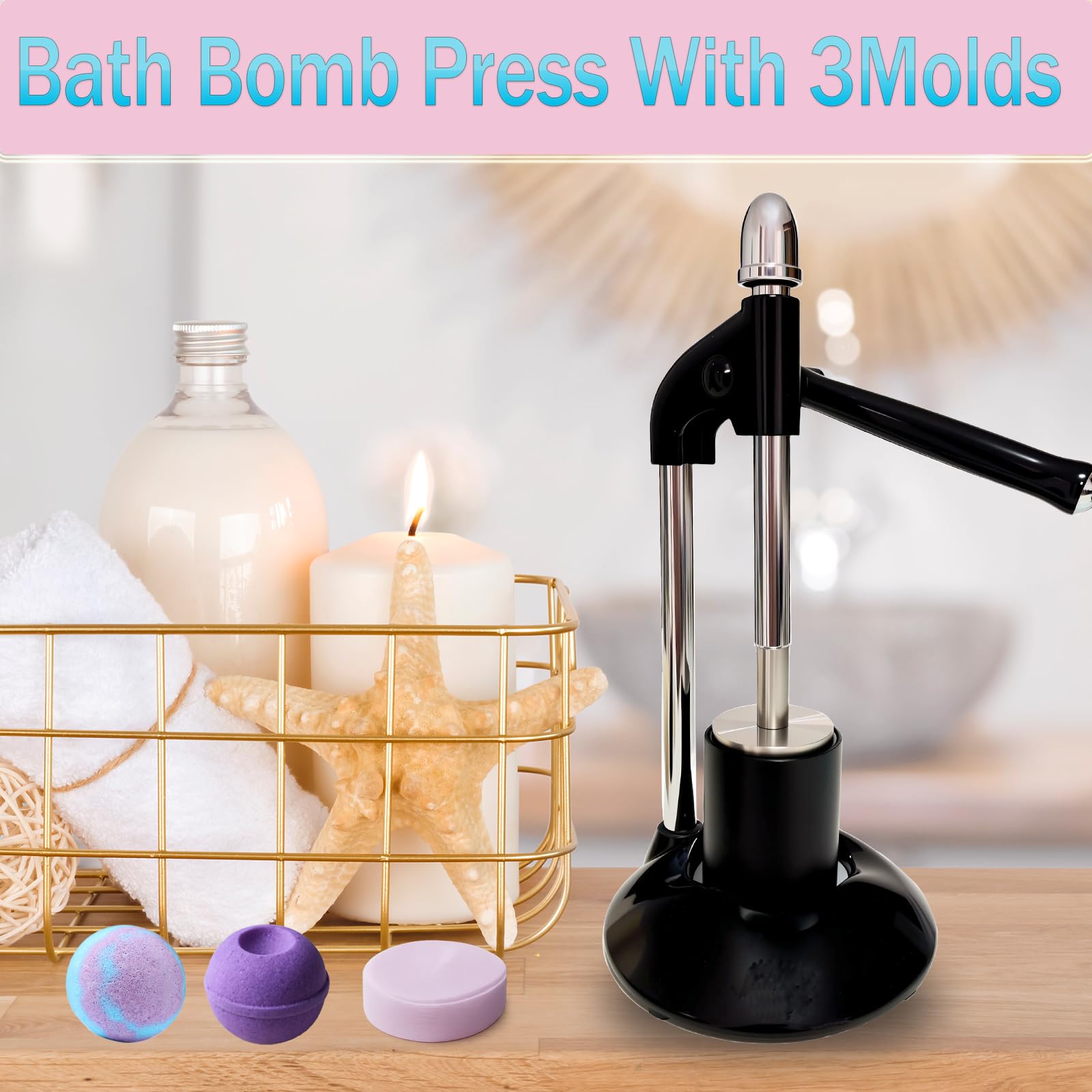 Black Bath Salt Ball Press Machine，DIY Bath Bomb Tool，Bath Salt Ball Maker with 3 Set Molds，DIY for Round，Surprise Bath Bomb Ball，Shower Steamers
