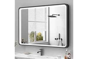 S·BAGNO 36''x28'' Black Bathroom Mirror with Lights, LED Bathroom Vanity Wall Mirror with Aluminum Frame, Anti-Fog, Stepless 