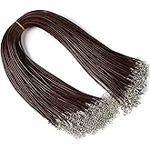 100 Pcs 20 Inch Leather Necklace Cord with Clasps Waxed Rope String Necklace Cords for Pendants Charms Bracelet Bulk Jewelry Making Accessories and Beading Supplies (Brown)