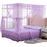 JQWUPUP Twin Canopy Bed Curtains - 4 Corner Canopy for Beds, Bed Canopy for Girls Adults, Bedroom Home Decor (Twin Size, Purple)