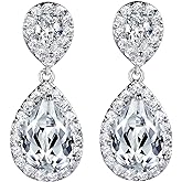 SELOVO Bridal Teardrop Drop Earrings Pierced/Clip Earrings Cubic Zirconia Silver Tone