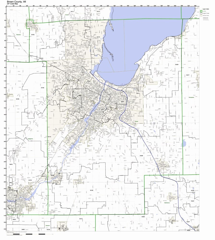 Brown County Wi Map Amazon - Brown County, Wisconsin Wi Zip Code Map Not Laminated: Office  Products