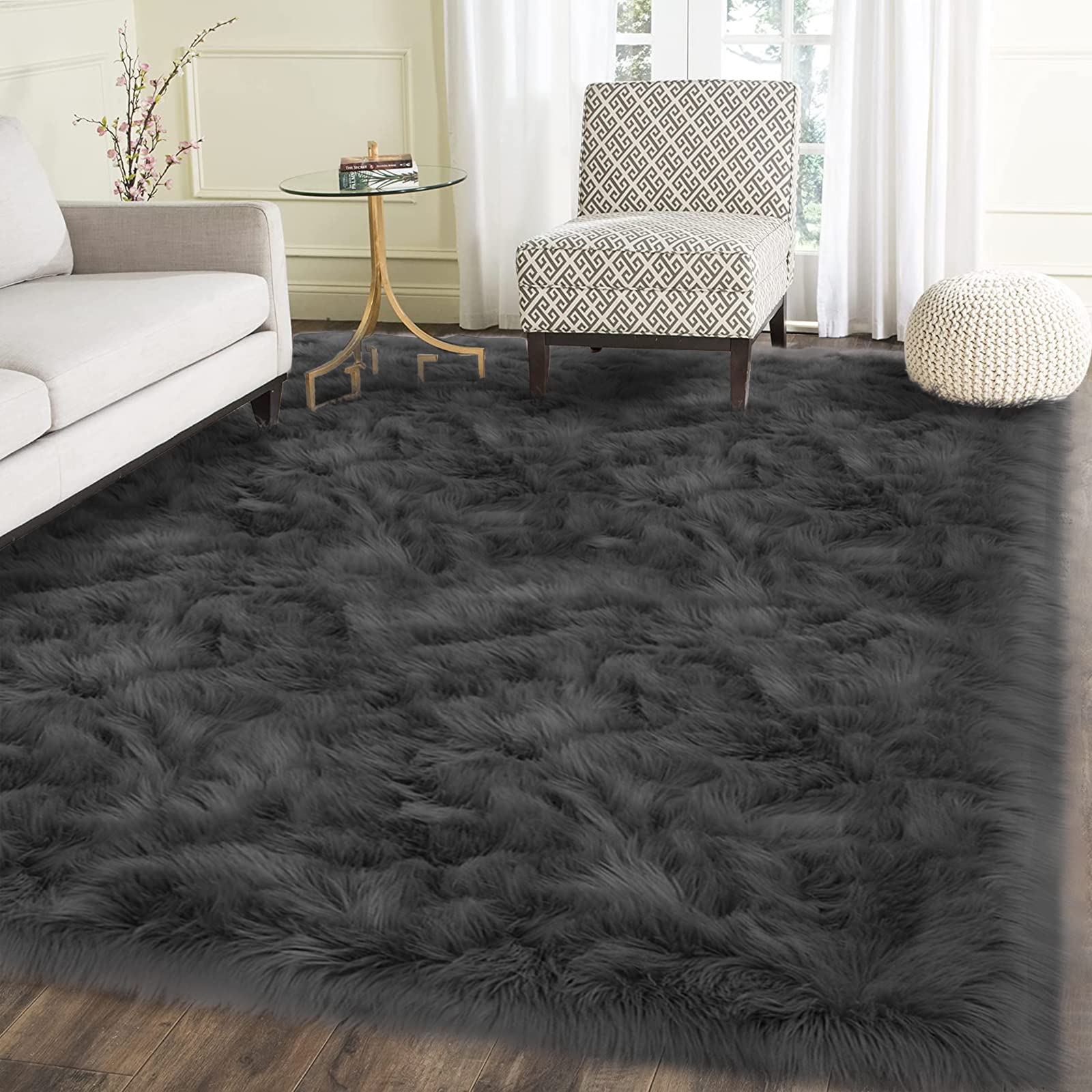 Latepis Living Room Rugs 6x9 Faux Sheepskin Fur Rug