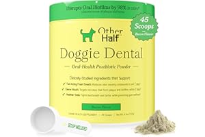 OTHER HALF Doggie Dental Supplement Powder - Dog Breath Freshener & Teeth Cleaning Made Easy - Oral Health Postbiotic for Dogs - Targets Tartar, Plaque & Bad Breath | 45 Scoops, Bacon Flavor
