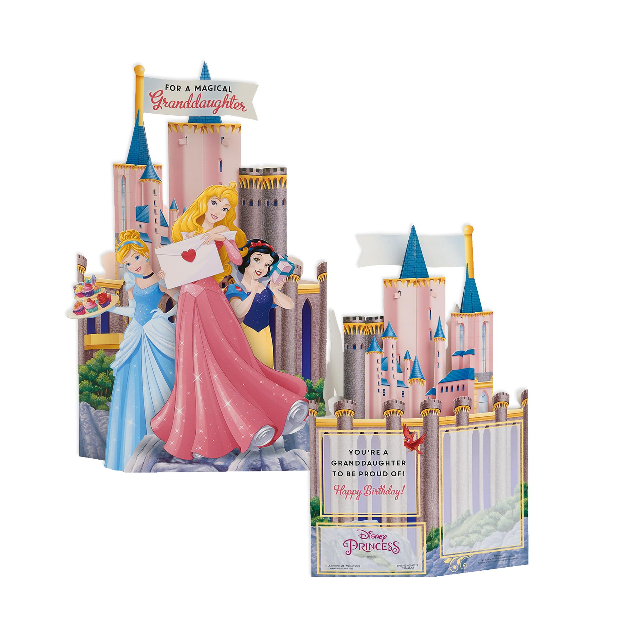 UK Greetings 3D Granddaughter Birthday Card - Pop Up Disney Princess Castle - Disney Birthday Card
