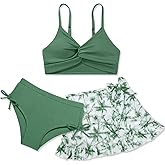 ESHOO Girls Swimsuits 3 Piece Bikini Bathing Suit Twist Cross Swimwear with Cover Up Beach Skirt Teen Girls for 9-16Y