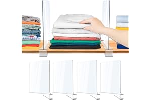 CLBUTGE Acrylic Shelf Dividers, Clear Shelf Divider for Closet Organization, Closet Shelf Separators for Sweater/Handbag, Wood Shelves Organizers in Bedroom, Kitchen, Office, Cabinets, Bathroom Storage (4PCS)