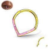 BodyBonita Opal 16G Septum Rings Teardrop - 316L Surgical Steel Hinged Nose Rings Hoops Septum Clicker Hypoallergenic Conch Helix Piercing Jewelry Daith Cartilage Earring Pink 10mm Gold Plated