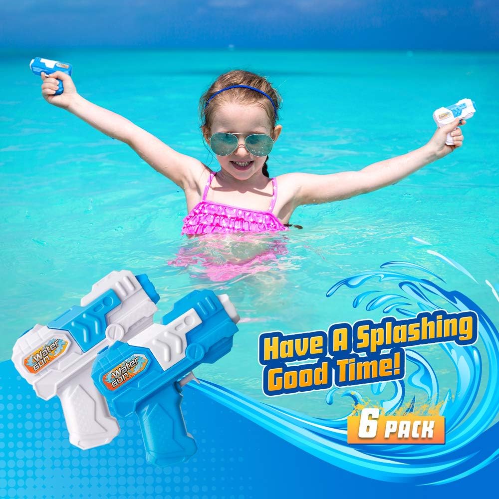D-FantiX Water Gun 6 Pack, Water Blaster Soaker Small Squirt Guns Bulk for Water Fighting Summer Pool Beach Party Favors Toy for Kids Boy Girl: Toys & Games