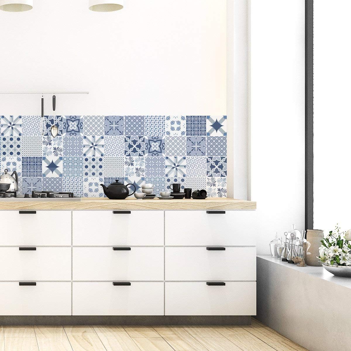 Ambiance Sticker Self-Adhesive Decorative Wall Decal Cement Tile for Bathroom and Kitchen Arctique - Pack of 9 Stickers of 20 x 20 cm - Image 3