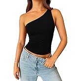 ForeFair One Shoulder Top for Women Going Out Summer Crop Tank Top Ruched