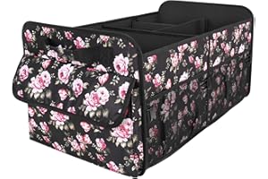 YOHOOLYO Car Trunk Organizer for SUV 72L Large Capacity Car Organizer Collapsible 4 Compartment Trunk Organizer, Multicolor Car Accessories for Women/Men, Rose