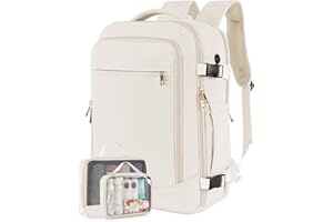 FALARK INC Carry on Travel Backpack for Women, Flight Approved 40L Personal Item Backpack with 2 Packing Cubes, Anti-theft Travel Bag Bookbag for Weekender, College,Beige