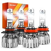 SEALIGHT 9005 H11 Bulbs Combo, 9005/HB3 H11/H9/H8 LED Bulbs 800% 140000LM Super Bright 6500K Cool White Fog Lights Bulbs and Off-Road Lights, 3 Mins Plug-N-Play, Pack of 4