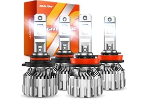 SEALIGHT 9005 H11 Bulbs Combo, 9005/HB3 H11/H9/H8 LED Bulbs 800% 140000LM Super Bright 6500K Cool White Fog Lights Bulbs and Off-Road Lights, 3 Mins Plug-N-Play, Pack of 4