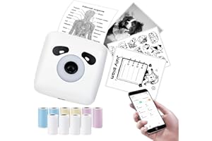 vretti Portable Thermal Printer TP6S with 10 Roll Paper, Bluetooth Mini Pocket Printer Compatible with Android & iOS,Wireless Pocket Printer for iPhone Working Listing, Notes, Journal, Travel