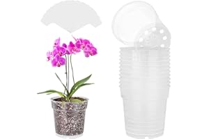 durony 12 Pack 4.5 Inches Clear Orchid Pots with Holes Flower Plant Pot Durable Plastic Planter with 12 Pieces Plant Labels Great Drainage for Seedlings Planting