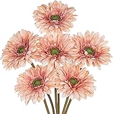 Briful Realistic Fake Flowers Bulk – 6pcs Gerbera Daisy Artificial Flowers Bouquet, Spring Summer Faux Flowers Indoor for Vase Filler, Wedding Centerpieces, Home & Outdoor Decor, Pink