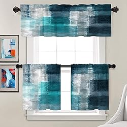 Batmerry Teal Soft Velvet Tier Curtains,Modern Art
