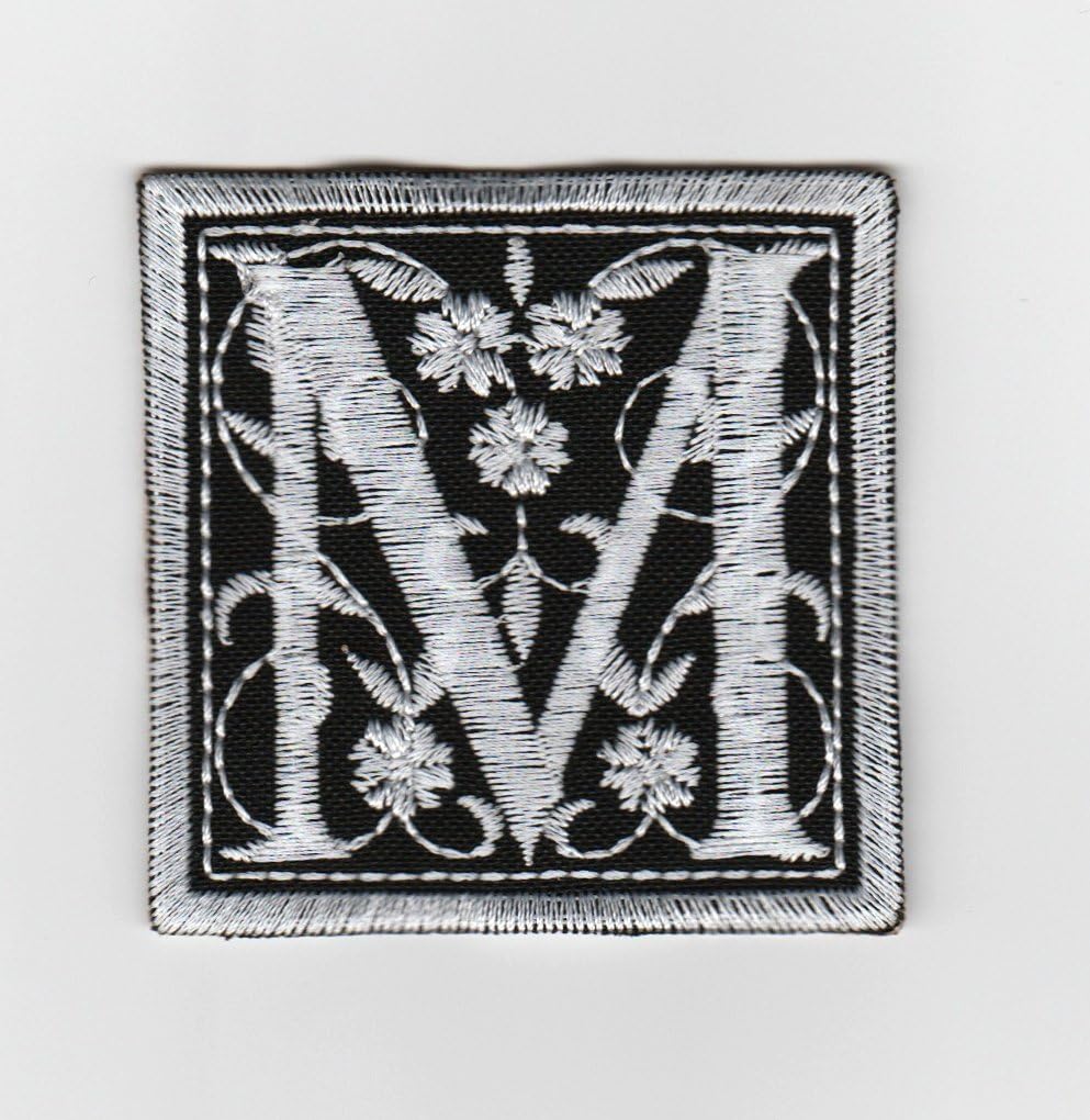 Letter M monogram embroidered sew on patch 6 cm square initial letter Arts, Crafts